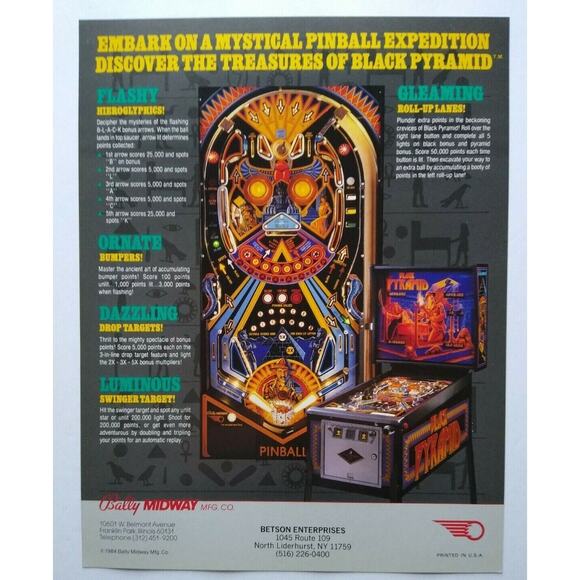 Black Pyramid Pinball Machine Flyer Original NOS 1984 Egyptian Artwork Vintage - Picture 3 of 5